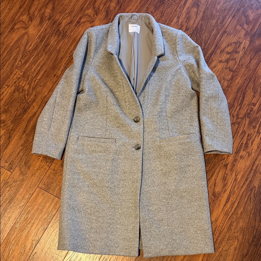 Old Navy Women's Classic Gray Trench Peacoat Size L Wool Blend